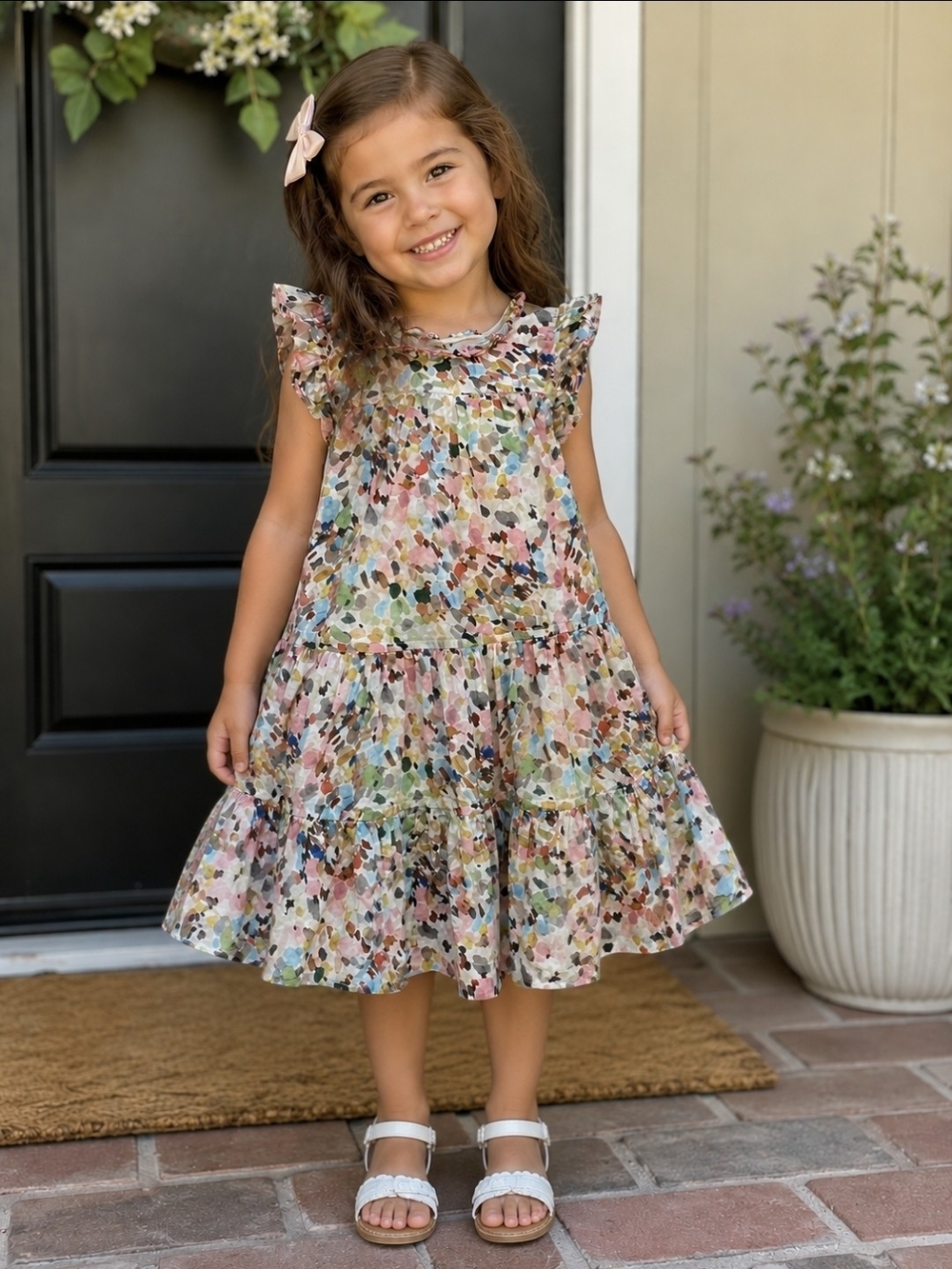 Pink Chicken Floral Multicolor Ruffle Tiered Dress in Pink, Green, Blue